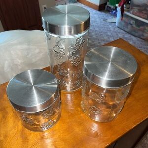 Set of Three Glass Jars with Silver Lids